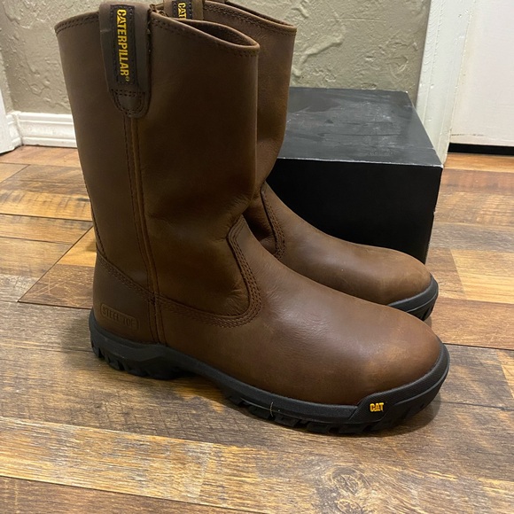 Cat steel toe Men's Dark Brown Leather Boots - Picture 1 of 7